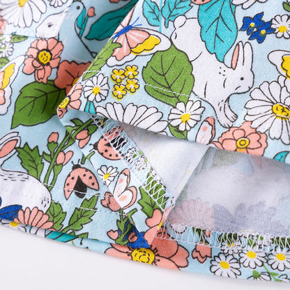 Autumn and Spring Arrival Colorful Flowers Pattern Long Sleeves Crew Neck Dress for Stylish Girls